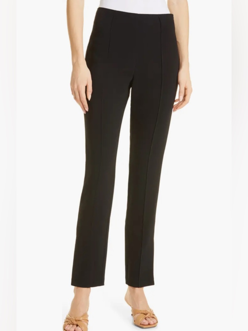 CINQ A SEPT BLACK STRETCH KNIT SLIT LEG PANTS